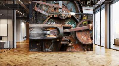 Steam Engine. A closeup view of an operational antique steam engine. Wall mural