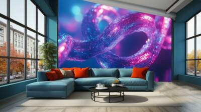 Abstract glowing neon spiral with pink and blue colors. Wall mural