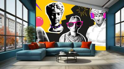 Collage design elements in trendy dotted pop art style. Retro halftone effect. Set of statues with retro elements of the 90s.Vector illustration with vintage grunge punk cutout shapes Wall mural