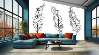 3 simple feather outline SVG vector black and white line art Wall mural