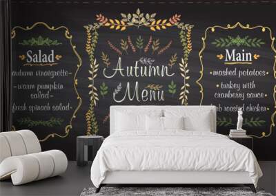 Autumn season chalk menu set - starters, salad, main and dessert Wall mural