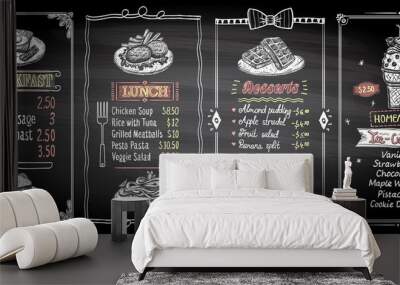 Breakfast, lunch, desserts and ice-cream chalkboard menu template Wall mural