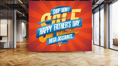 Happy Father's day mega discounts, vector sale web banner template Wall mural