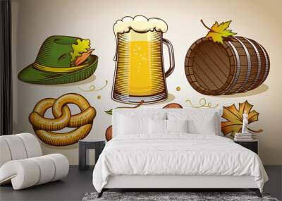 Oktoberfest symbols and icons Wall mural