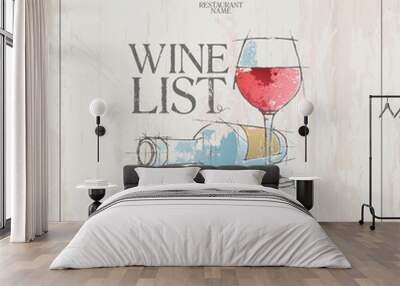 Wine List Menu Card Design template. Wall mural