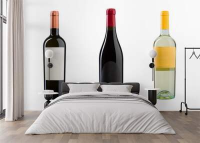 New wine bottles on white background Wall mural