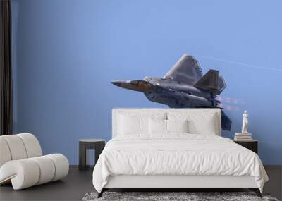 F-22 Raptor in flight with vapor clouds Wall mural