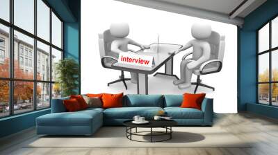 3d people - men, person - application or interview - talking tog Wall mural