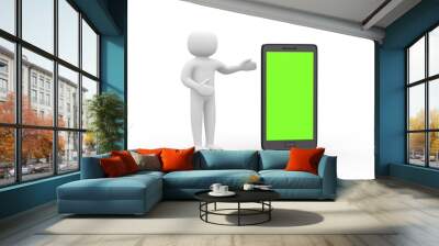 3d white people with a smartphone, isolated white background, 3d Wall mural