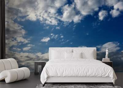 Wide azure evening sky and altocumulus clouds Wall mural