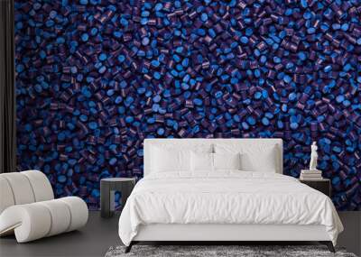 Close up Flat lay of a blue plastic polypropylene granules on a table, copy space Wall mural