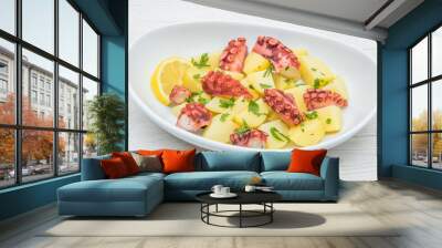 delicious plate of octopus salad with potatoes Wall mural