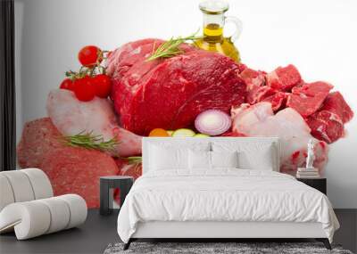 Fresh butcher cut meat assortment garnished Wall mural