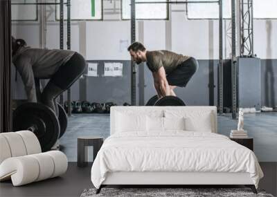 People Doing Workouts at Gym Wall mural