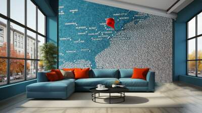 blue painted felt map with the pin Wall mural