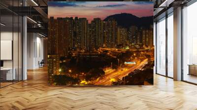 night view of Kowloon bay in hong kong Wall mural