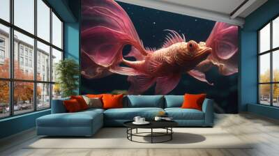 Beautiful pink fish with wings Wall mural