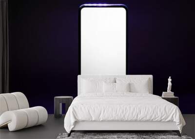 Mobile smart phone with white blank screen on dark purple light background. Wall mural