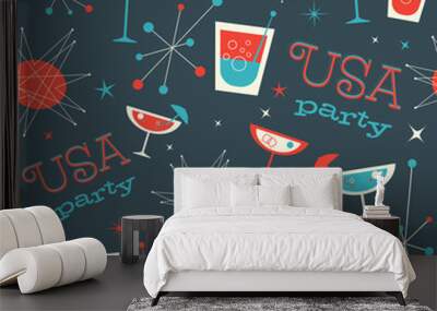 mid century usa patriotic pattern. retro vintage fifties styled vector pattern.fifties styled seamle Wall mural