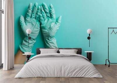 Solid color background, compared with medical gloves, plastic beauty skin care concept Wall mural