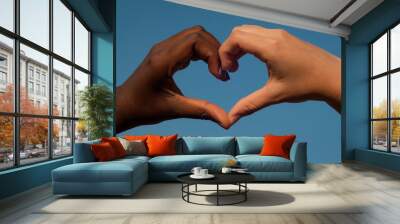 Black and white hands in heart shape, interracial friendship Wall mural