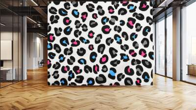 Animal print background.Colorful blue,pink,grey leopard pattern. Wall mural