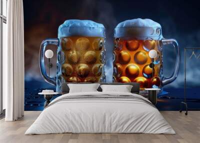 Midnight Toast: Two Beer Mugs in Dark Reverie Wall mural