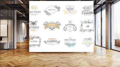 Collection of vector logo templates. Flourishes calligraphic elements and frames. Modern style of design elements, postcard, banners. Wall mural