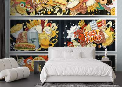 Vector illustration of fast food Wall mural