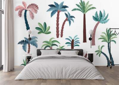 Tropical palm trees set. Wall mural