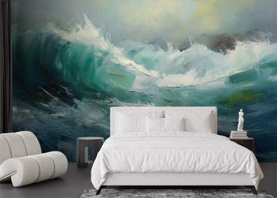 Blue colorful sea waves, ai generative, oil painting style Wall mural