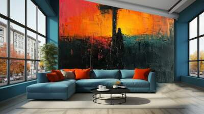 Chtist crucifixion on Calvary, abstract oil painting style  Wall mural