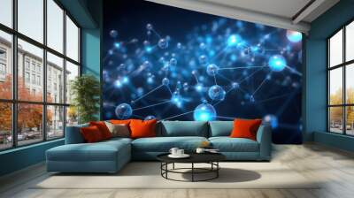 Science thechnology background with a model of an atom and flying electrons Wall mural