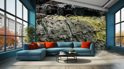 Armoured military vehicle camouflage cover - tarpaulin mesh, closeup detail Wall mural