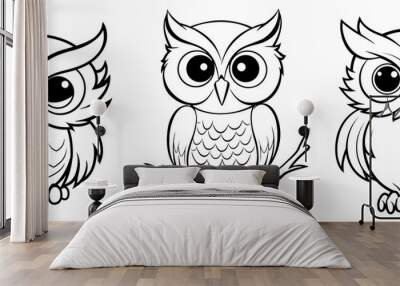 Cute owl simple thick lines kids or preschool children cartoon coloring book pages. Generative AI Wall mural