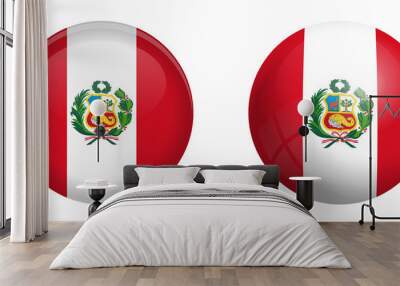 Peru flag under 3d dome button and on glossy sphere / ball. Wall mural