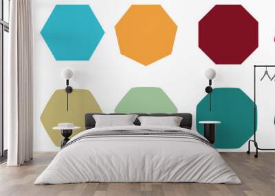 Polygons with various number of sides (pentagon, hexagon, heptagon, octagon, nonagon) icons, sharp and slightly rounded version Wall mural