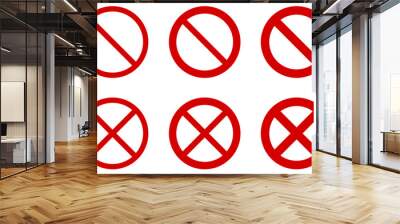 Prohibition sign (no symbol) - red circle with diagonal cross. Versions with different width, single and double crossing. Wall mural