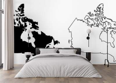 Simple (only sharp corners) map of Canada vector drawing. Mercator projection. Filled and outline version. Wall mural