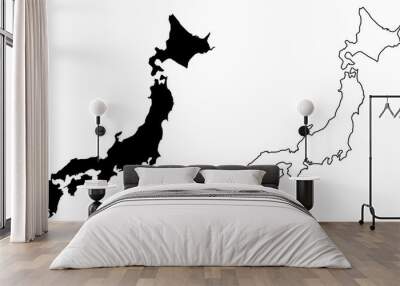 Simple (only sharp corners) map of Japan vector drawing. Filled and outlined version. Wall mural