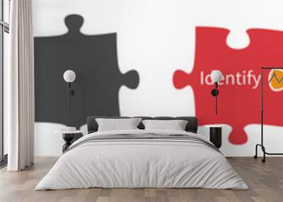 Simple six connected jigsaw puzzle pieces illustration, gray and colour version Wall mural