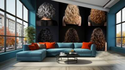 Small perm haircut for woman with different hair colour. View from behind on black background. Generative AI Wall mural