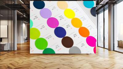 Vibrant colors circle swatches - t shirt heat transfer film - with colour names and codes, closeup detail Wall mural