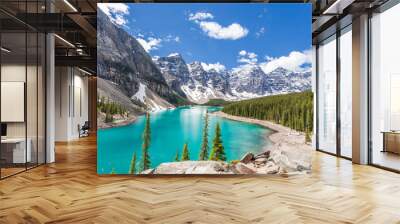 moraine lake in banff national park, canadian rockies, canada. sunny summer day with amazing blue sk Wall mural