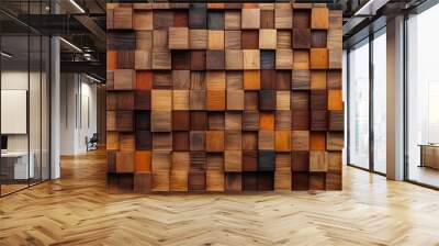 Abstract block stack wooden 3d cubes, rustic wood texture for backdrop Wall mural