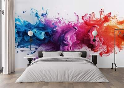 Abstract splashes of paint on white background Wall mural