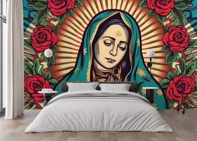 Beautiful lady of guadalupe mexico saint holy faith. Generative AI Wall mural