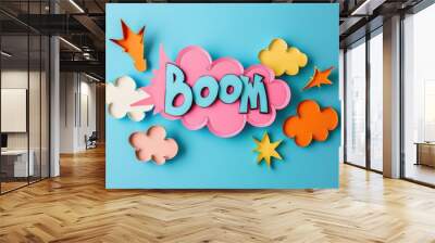 Colorful boom text in 3d comic style Wall mural