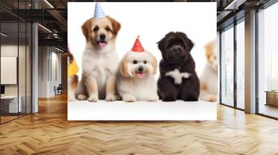 Cute dogs and cats on birthday banner Wall mural