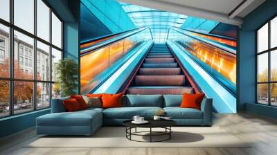 Empty escalator going up in modern building Wall mural